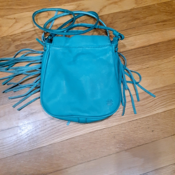 Lucky Brand Teal Leather Fringe Drawstring Crossbody Bag OS  LUCK Brand - Picture 3 of 6